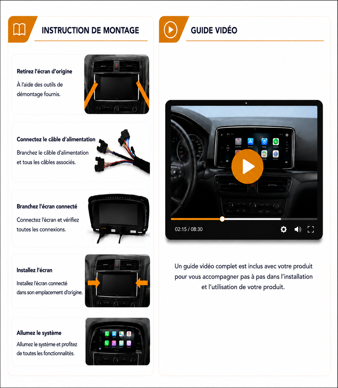 Écran CarPlay/Android Renault Captur (2015-2019) — Écran HD tactile sans fil